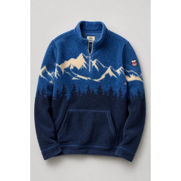 Marine Layer Other - Marine Layer Sherpa Fleece Mens XL Blue Mountain Scene Sweater Nature Ski Cabin